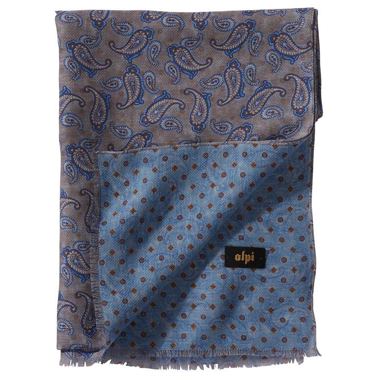 Châle à imprimé double, motif bleu et beige