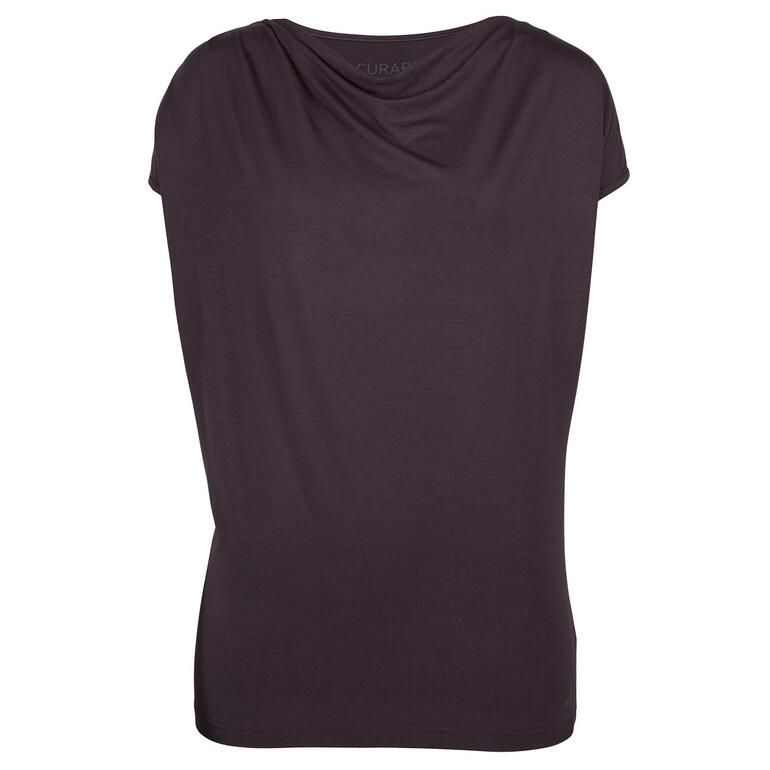 Shirt Cascade, Aubergine Vue arrière du t-shirt à décolleté en cascade noir sans graphisme