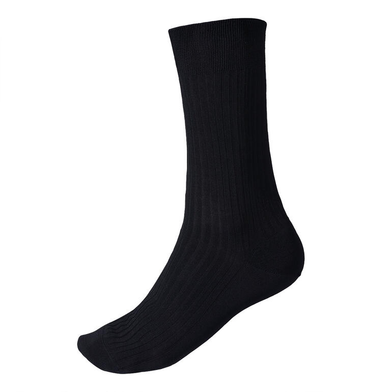 Chaussette en coton noir côtes vue de côté.