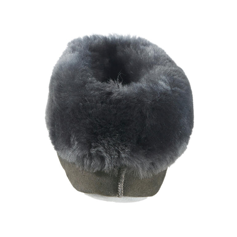 Bottes en laine d'agneau gris foncé avec un matériau supérieur doux.