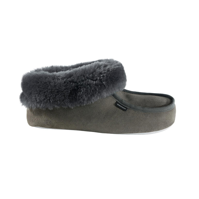 Bottes en laine de mouton gris-vert avec un col doublé doux.