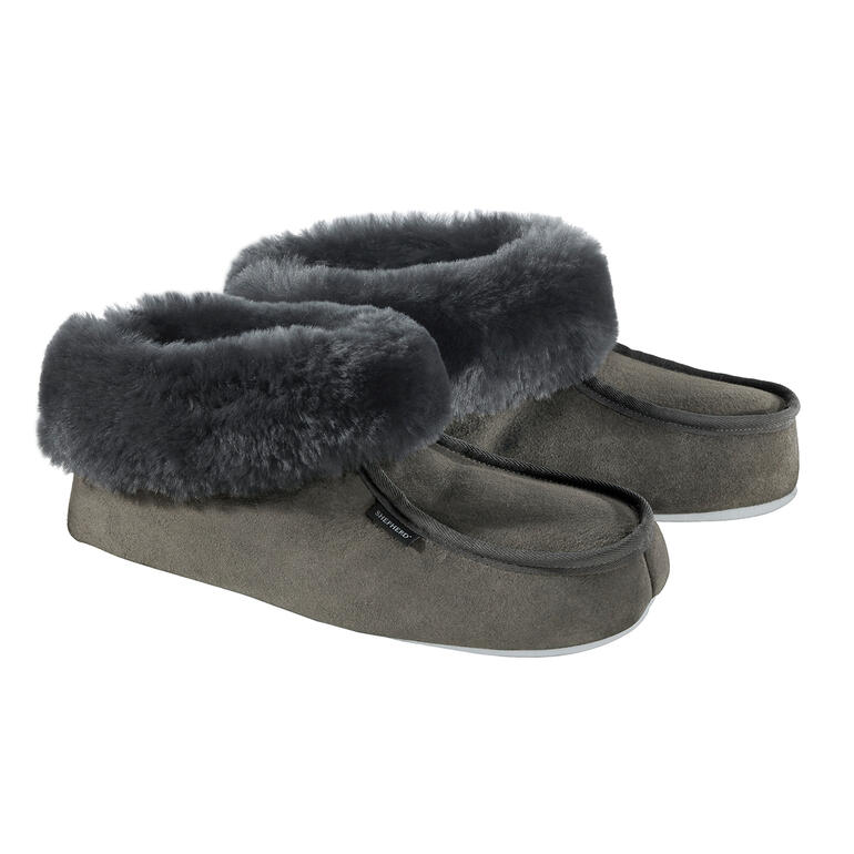 Bottes en laine de mouton gris-vert, vue latérale, élégantes et chaudes.