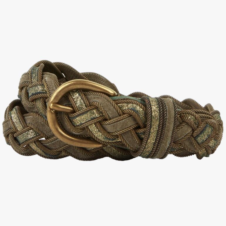 Ceinture tressée en métal Nanni en doré-brun, fermoir décoratif.