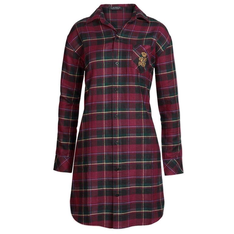 Chemise de nuit à carreaux Ralph Lauren Chemise de nuit à carreaux avec boutons et écusson brodé.