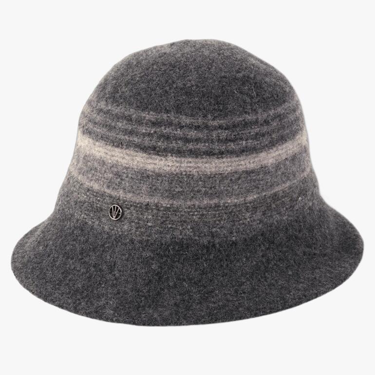 Cloche jacquard grise en forme de rond avec des rayures claires.