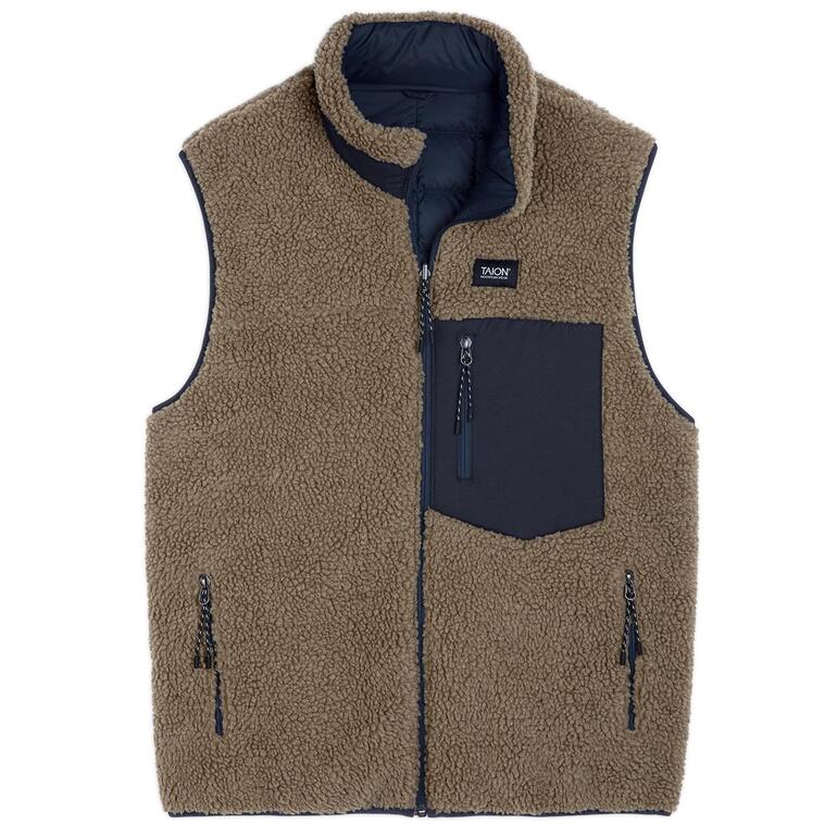 Gilet réversible en duvet Taion beige, vue de face, avec poche.