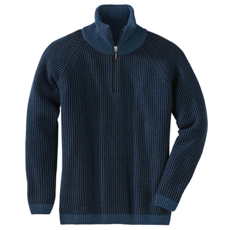 Femme Vue avant du pull marin bleu cobalt avec fermeture éclair et structure en côtes.