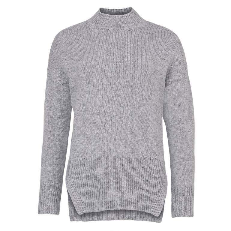 Vue avant d'un pull en merino gris avec col montant
