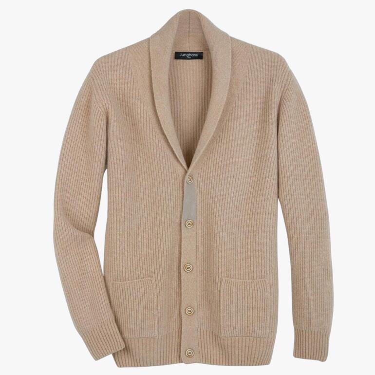 Cardigan en poil de chameau beige avec boutons