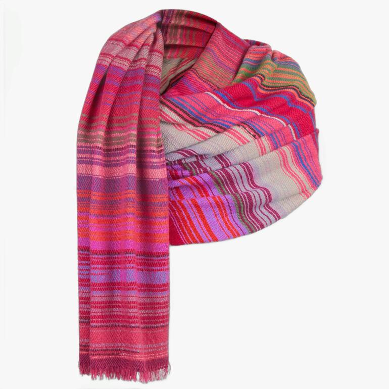 Écharpe en cachemire colorée avec motif rayé