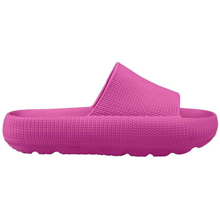 Vue latérale d'une pantoufle de bain Wolken en fuchsia avec dessus texturé.