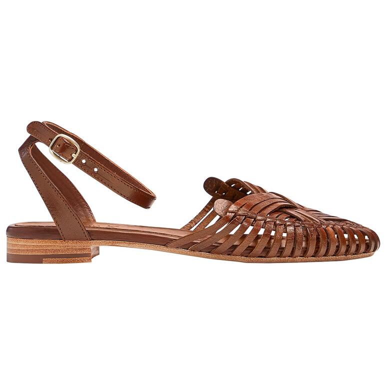 Brun Sandale en cuir tressé marron Allan K, vue latérale avec sangles