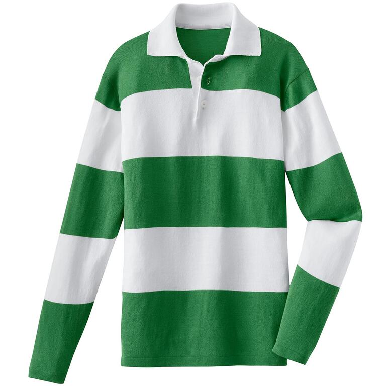 Polo rugby vert pour hommes avec des rayures blanches, taille 48.