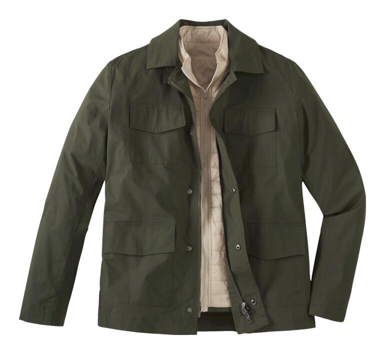 Veste de terrain imperméable en olive avec boutons et poches