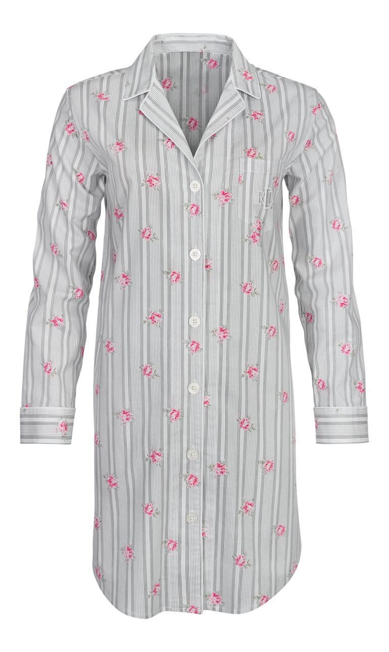 Chemise de nuit Ralph Lauren Flowers au design rayé avec broderie de fleurs