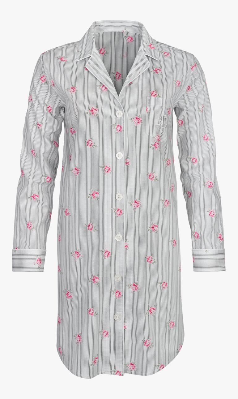 Chemise de nuit Ralph Lauren Flowers au design rayé avec broderie de fleurs