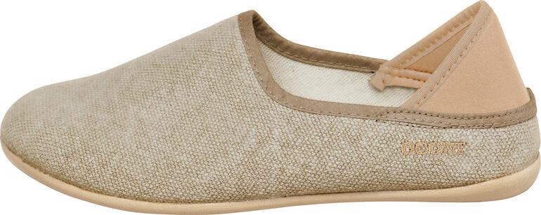 Chausson en lin OCONI Vue latérale du mocassin en lin beige OCONI.