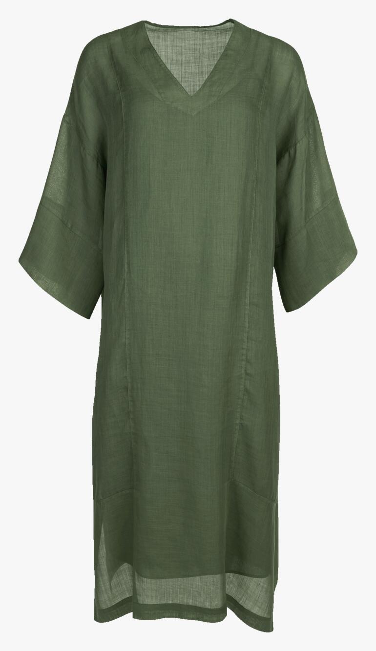 Robe kaftan en ramie LaSalle Amsterdam en vert avec une coupe ample.