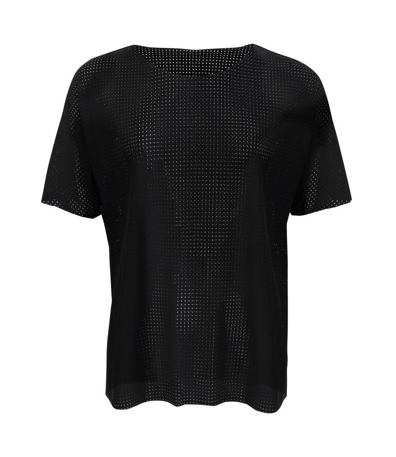 T-shirt noir en jersey high-tech à manches courtes.