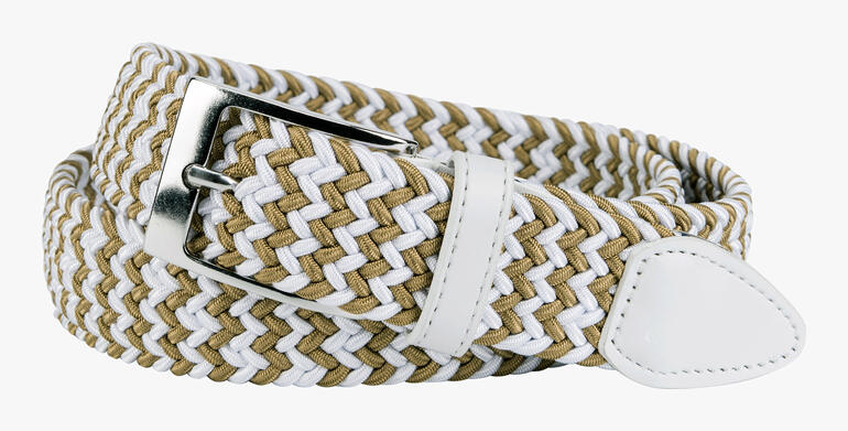 Ceinture élastique pour femmes en blanc et kaki, design tressé.