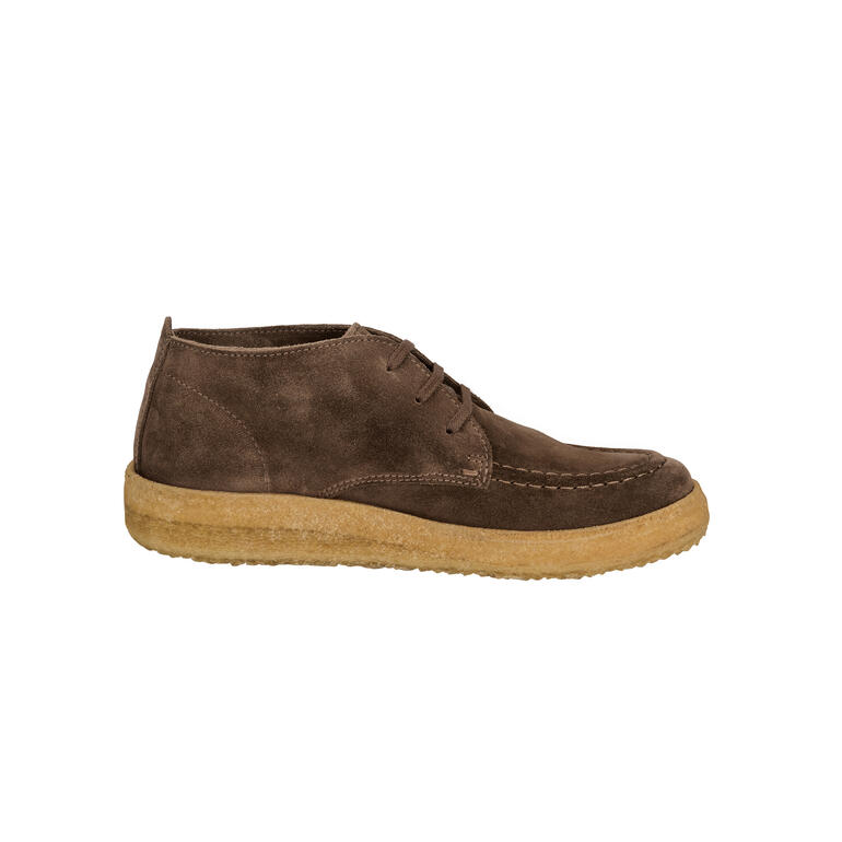 Bottines Chukka Astorflex Vue latérale des bottines Astorflex Chukka en cuir suédé marron.