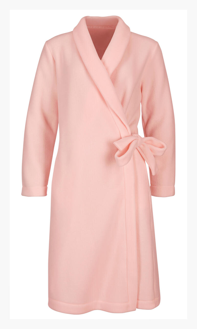 Peignoir en polaire rose, vu de face.