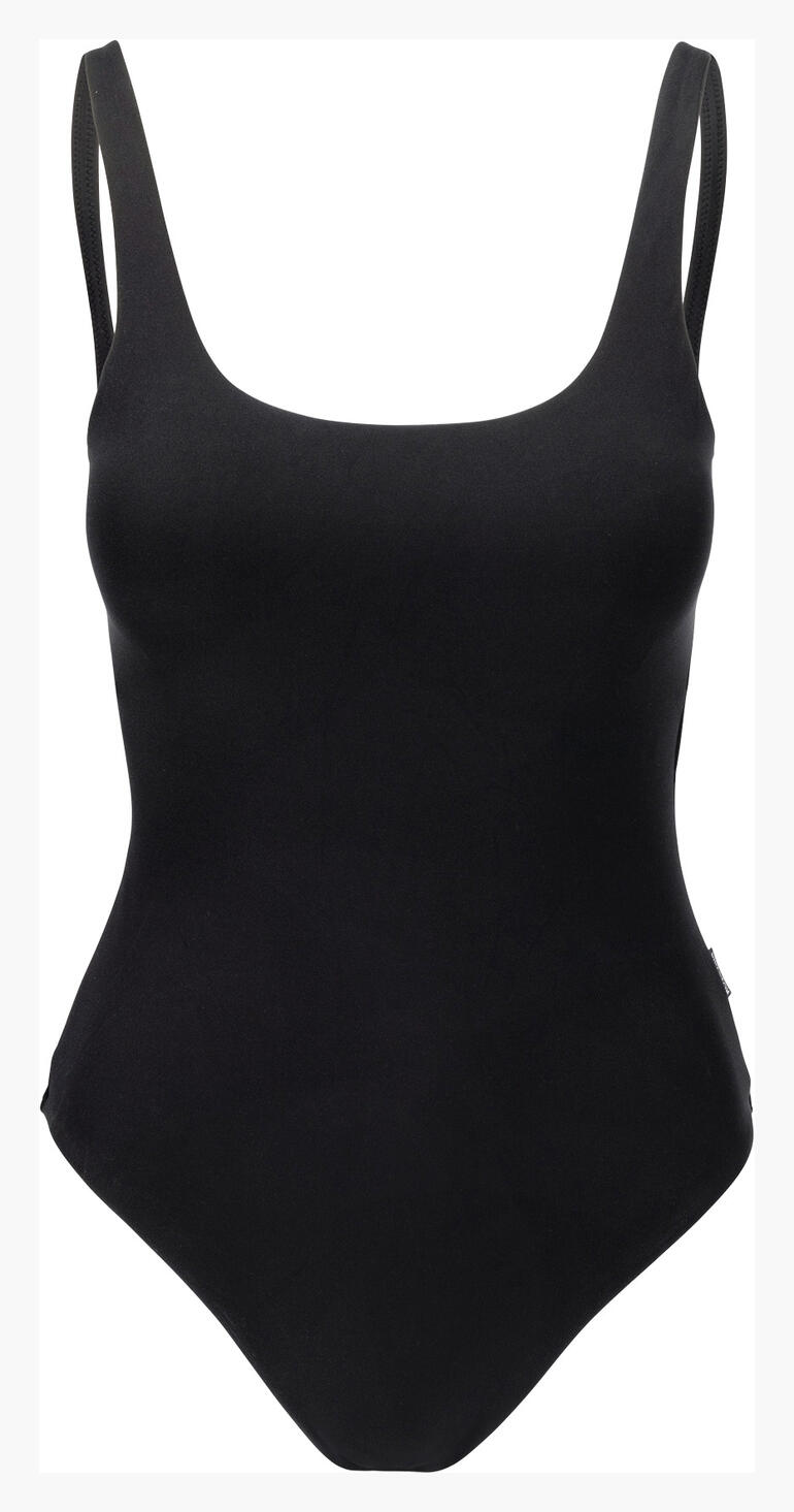 Maillot de bain noir, vue de face sur fond blanc.