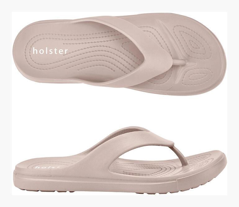 Tongs Holster® en beige sur fond clair
