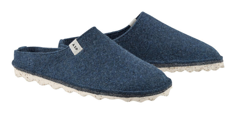 Paire de chaussons bleus pour femmes sur fond blanc.