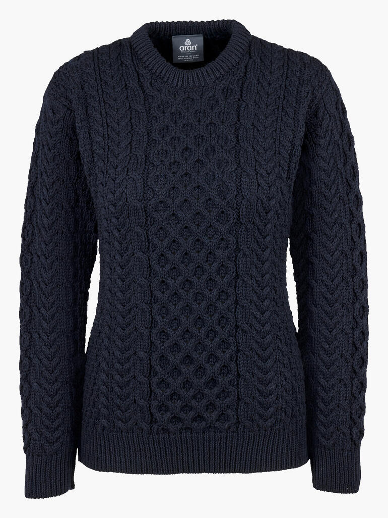 Pull en Merino-Aran navy pour femmes avec coupe classique