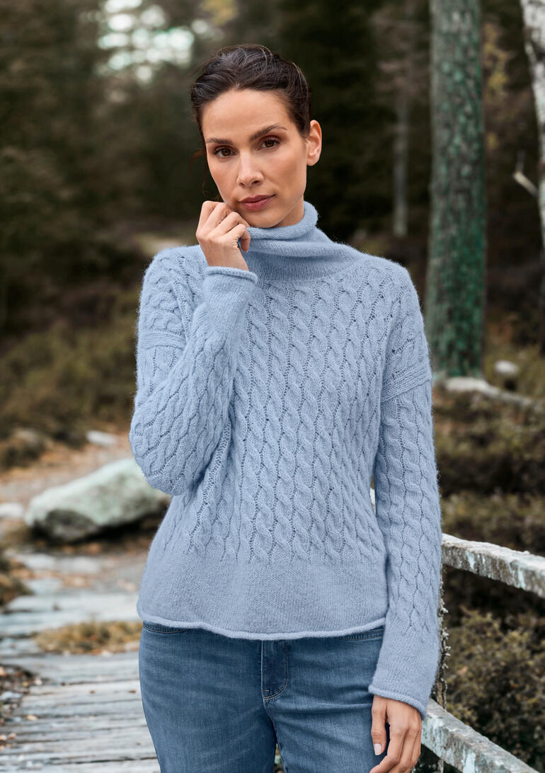 Pull en alpaga bébé bleu clair, taille 36, avec col montant