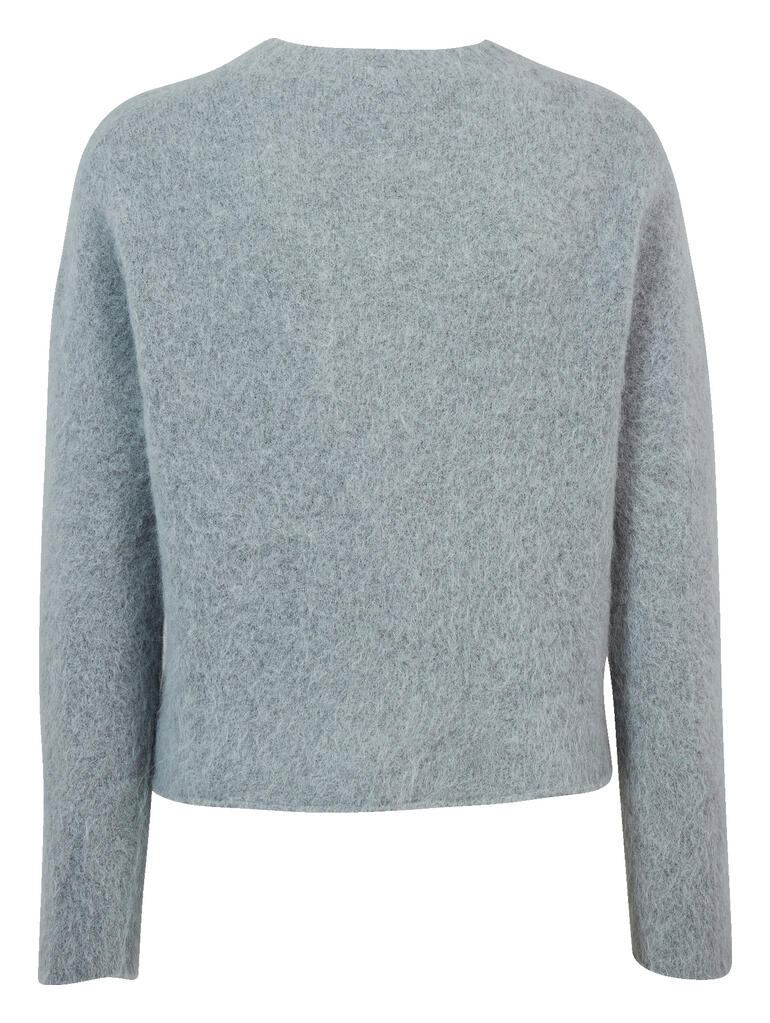 Vue arrière du pull en alpaga brossé gris.