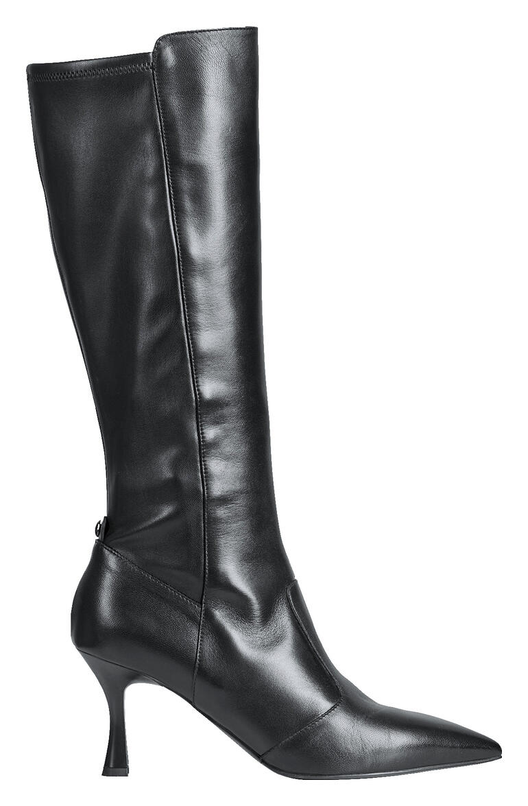 Bottes en cuir stretch noires avec bout pointu et talon moyen.