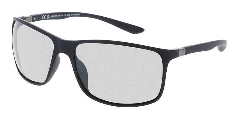 Lunettes de soleil noires Swisseg avec verres gris, vue latérale.