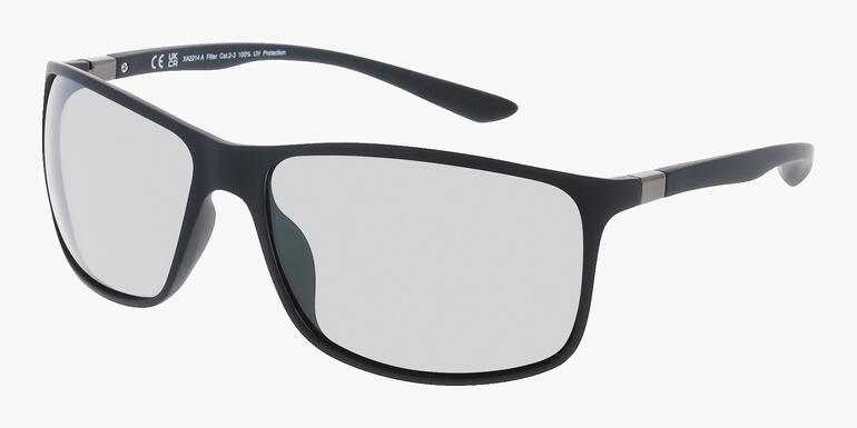 Lunettes de soleil noires Swisseg avec verres gris, vue latérale.
