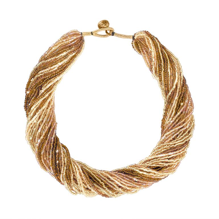 Collier Népal aux teintes dorées avec des fils textiles tressés