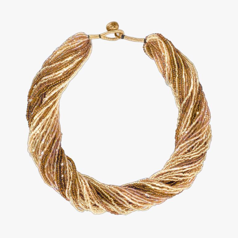 Collier Népal aux teintes dorées avec des fils textiles tressés