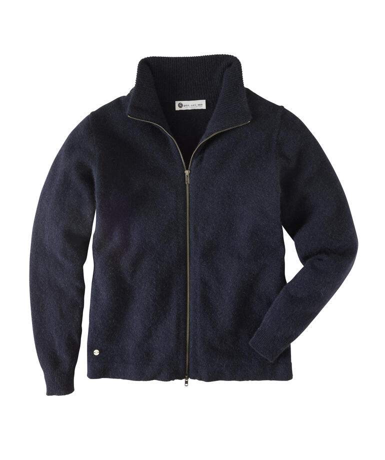 Cardigan zippé pos•sei•mo bleu marine sur fond blanc