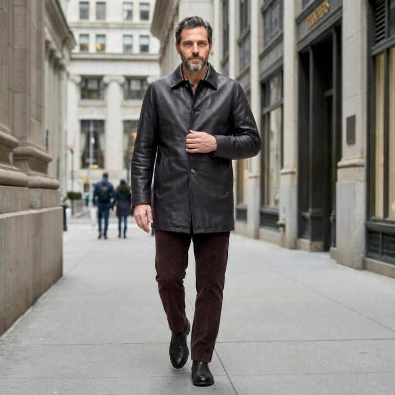 Manteau court en cuir de cerf Oconi noir, taille 46